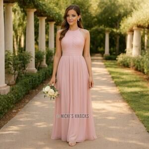 Bill Levkoff Frost Rose Halter Chiffon Bridesmaid Formal Maxi Dress Size 12